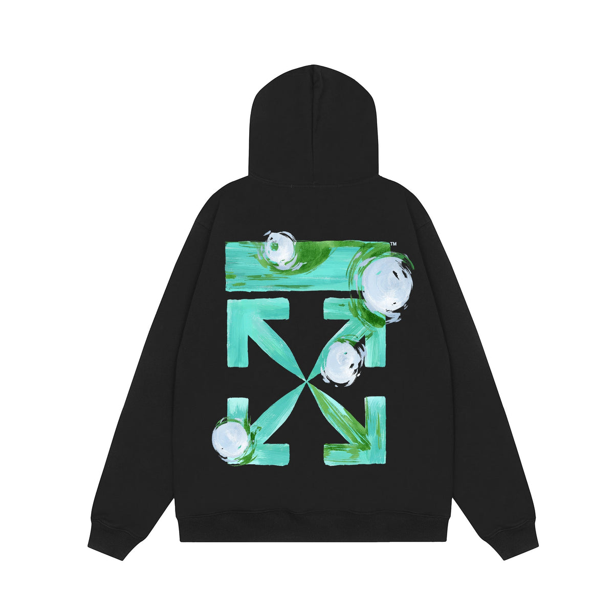 OW Swirl Flower Arrow Pattern Pullover Hooded Sweater