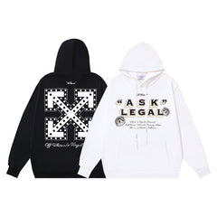 OW letter arrow pattern pullover hooded sweater
