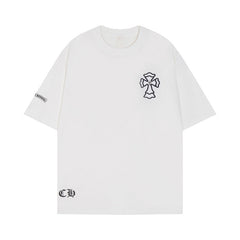CHH Heart T Shirts Cross Print Short Sleeve T-Shirt Loose