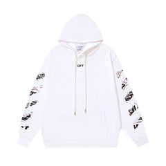 OW Newspaper Letter Arrow Pattern Pullover Hooded Sweater