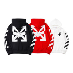 OFF handshake arrow pattern fleece hooded sweatshirt