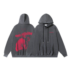 OW Red Bacchus Pattern Pullover Hooded Sweater