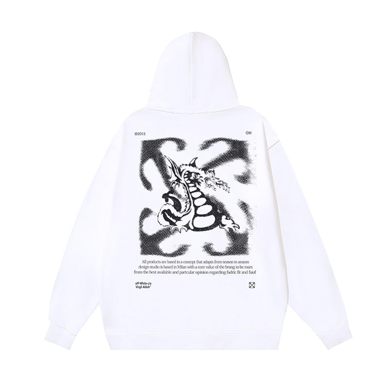 OW Lettered Dragon Arrow Print Hooded Sweatshirt