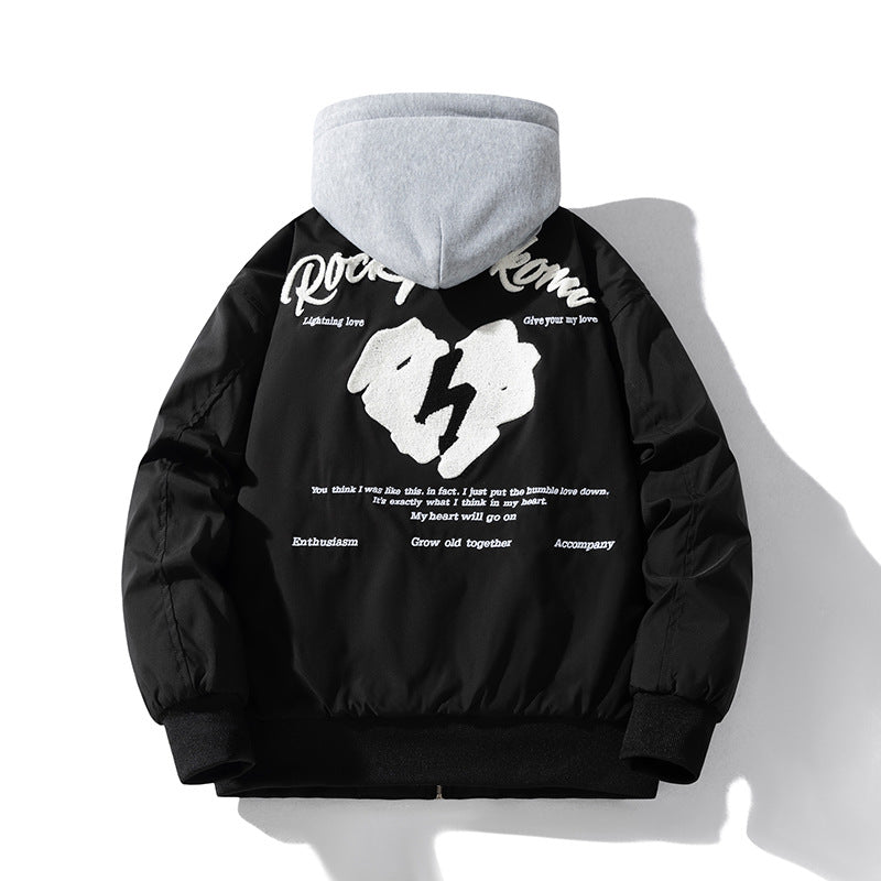 Mens Vintage Jackets Embroidered baseball jersey hooded jacket