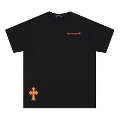 CHH Heart T Shirts Cross Leather Print Short Sleeve T-Shirt Loose