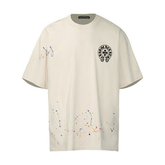 CHH Heart T Shirts Cross Leather Print Short Sleeve T-Shirt Loose