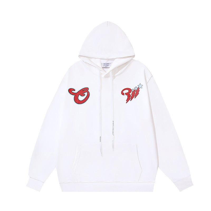 OW cartoon letter pattern print hooded sweater
