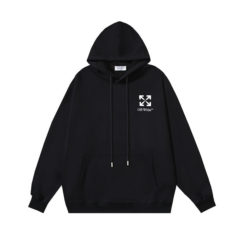 OW letter arrow print pattern pullover hooded sweater