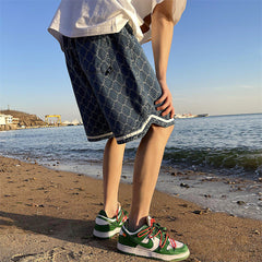 Men Jeans Denim Shorts Men's Summer Embroidered Plaid Shorts