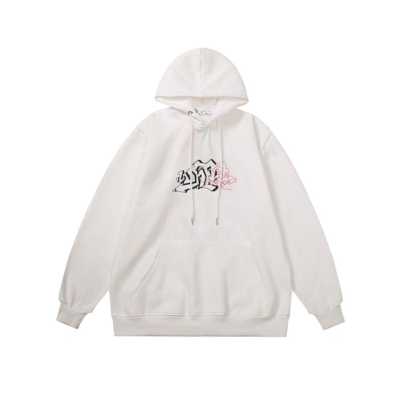 Off White hoodie Curved Arrow Pattern Fleece Sleeve Hood