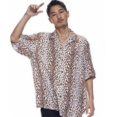 GUILTYPARTIES TIGER Shirts 23SS LEOPARD OPEN Leopard print Hawaiian short-sleeved shirt men