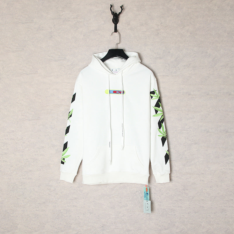 Off White hoodie embroidered plant leaf arrow hooded