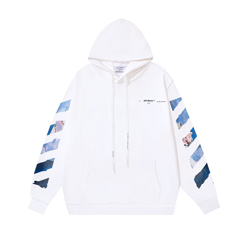 OW Monet oil painting arrow pattern print hooded sweater