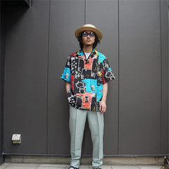 GUILTYPARTIES TIGER Shirts Basquiat graffiti Hawaiian loose short-sleeved shirt men