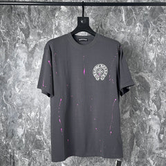 CHH Heart T Shirts Cross Leather Print Short Sleeve T-Shirt Loose
