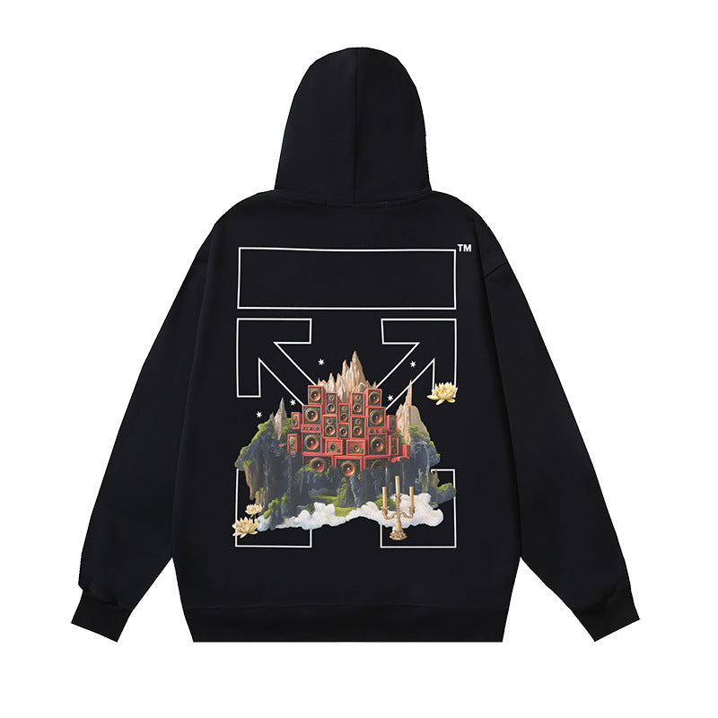 OW audio speaker arrow pattern pullover hooded sweater