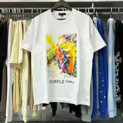 Purple T Shirts Bright Abstract Painting Printing Cotton Casual Short Sleeve Men and Women