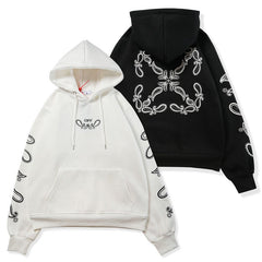 OW cashew flower arrow pattern plus fleece hooded sweatshirt
