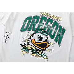 Travis Scott T Shirts x Mitchell x Ness Oregon Duck Hand-Reawn Short Sleeve