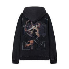 OW Angel Violin Pattern Pullover Hooded Sweater