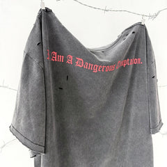 Unisex Vintage T Shirts CHOOOSELF 26SS I Am A Dangerous Temptation Limited Edition ¨C Heavyweight, Washed, Distressed Streetwear T-Shirt (Boxy/Cropped Punk Style)