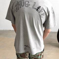 Unisex Vintage T Shirts CHOOOSELF 26SS 2Pac THUG LIFE Limited Edition Tribute Tee ¨C Heavyweight, Washed, Distressed, Boxy-Fit Streetwear Punk Style