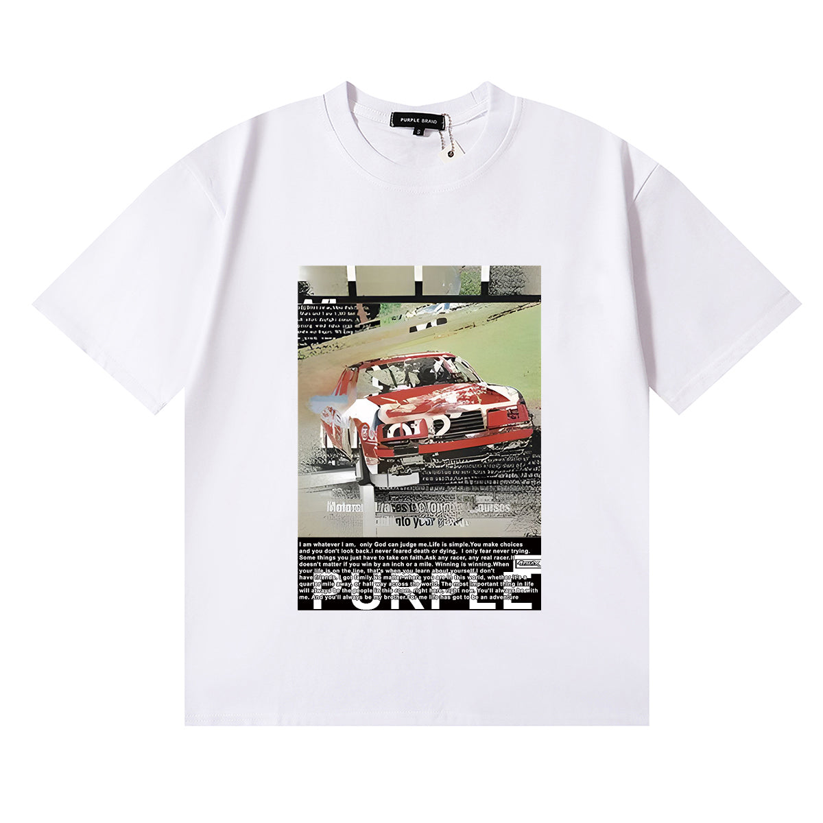 Purple T Shirts Racing Poster Printing Cotton Casual Short Sleeves Men and Women