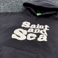 Unisex Vintage Hoodie Saint Michael Saint & Sea American Vintage-Style Hoodie with Puff-Print Graffiti Graphics