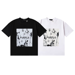 Purple T Shirts Abstract Style Character Printing Cotton Short Sleeves Men and Women