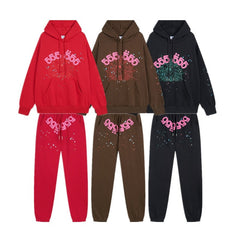 Sp5der Hoodie & Sweatpants Spider Web Velvet Sport Suit