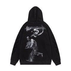 Off White hoodie Black and white portrait oil painting pattern hooded
