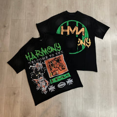 HARMONY T Shirts Street tide brand hot diamond washing water is old