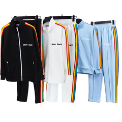Palm Angels sweatshirt & sweatpants Two-piece set Rainbow stripes Striped zip-up cardigan