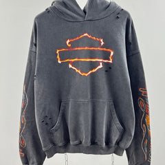 Unisex Vintage Hoodie Harley-Davidson West Coast Flames & Cross Limited Edition Distressed Hoodie ¡ª featuring multi-area handcrafted distressing and heavy-duty enzyme-washed, faded finish.
