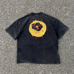Unisex Vintage T Shirts SAINT MICHAEL x CHO Broken Smiley Limited Edition C Heavyweight High-Street Retro Style