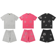 Denim Tears T shirt & Shorts 2 Piece Set Rhinestones