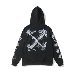 OW headphones flower pattern pullover hooded sweater