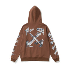 OW headphones flower pattern pullover hooded sweater