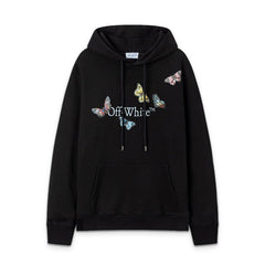 OW Butterfly Letter Print Pattern Pullover Hooded Sweater