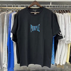 Purple T Shirts Blue Printed Cotton Casual Loose Short Sleeves Men and Women