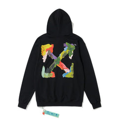 Off White hoodie Multicolored Leaf Arrow Pattern Crew Neck Hoodie