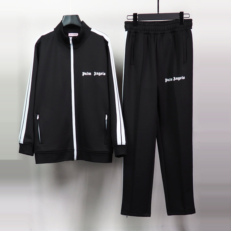 Palm Angels sweatshirt & sweatpants Two-piece set Black and white stripes Striped zip-up cardigan