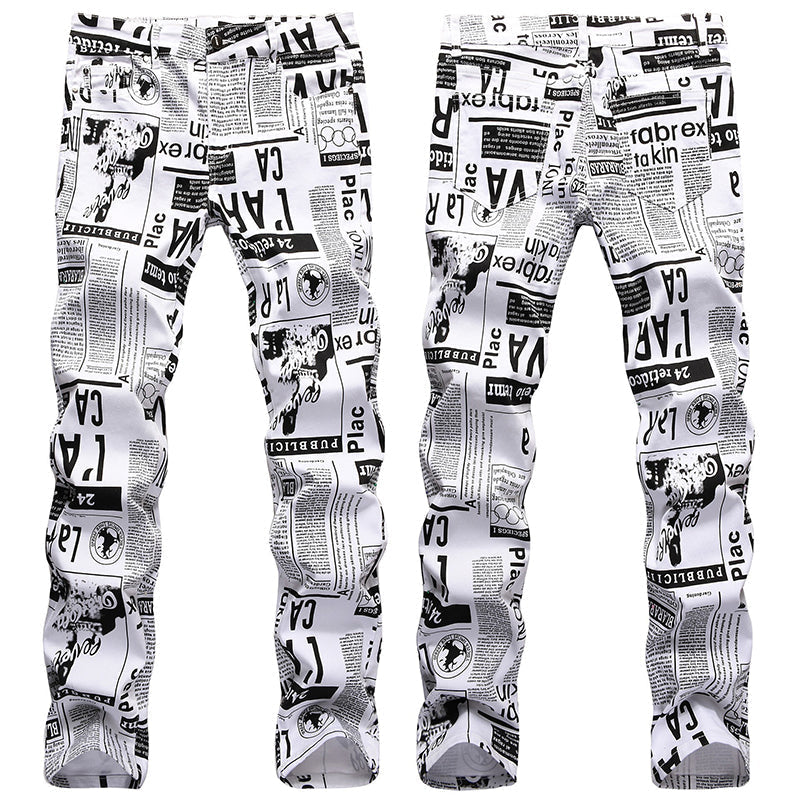 Mens Fashion Jeans Street newspaper style 5011#