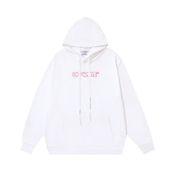 OW letter print pattern pullover hooded sweater