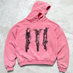 Unisex Vintage Hoodie Three Jesus Limited Edition Washed & Distressed Hoodie ¡ª featuring multi-area hand-distressing, custom fabric matched to the original in texture and color, and a heavyweight enzyme-washed finish for a faded, vintage look.