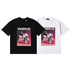 Purple T Shirts Motorcycle Printing Cotton Casual Short Sleeves Men and Women