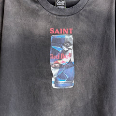 Unisex Vintage T Shirts Saint ¡Á Red Bull Limited Edition Collaboration T-Shirt. Features authentic-spec heavyweight fabric (280g post-wash weight) and vintage single-stitch/blind-stitch construction. Finished with enzyme grinding, sandblasting, and d
