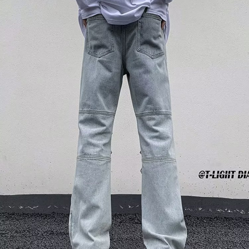 Men Jeans Skinny Jeans Zipper Split Straight-Leg Overalls