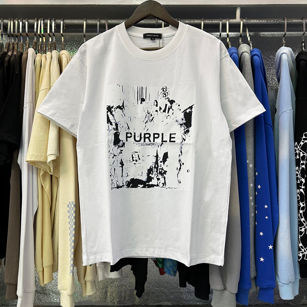Purple T Shirts Abstract Style Character Printing Cotton Short Sleeves Men and Women