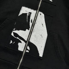 Unisex Vintage Hoodie ENFANTS RICHES DEPRIMES (ERD) ¨C Oversized zip-up hoodie featuring Madonna illustrations, multiple patch prints, a washed/distressed finish, and a relaxed silhouette.